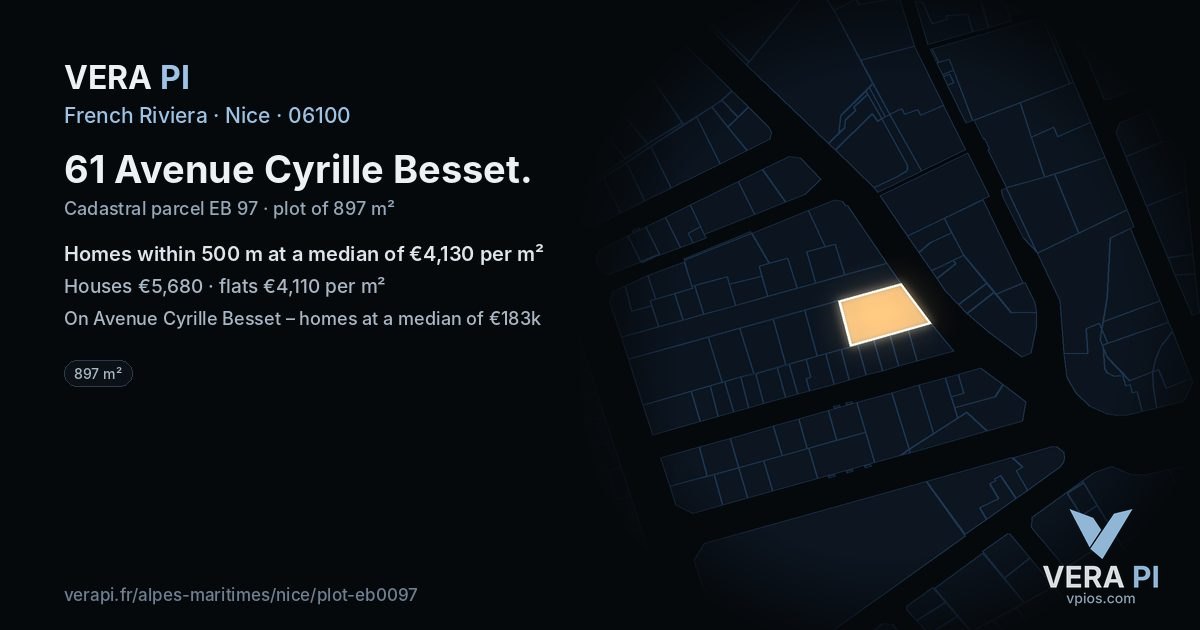 61 Avenue Cyrille Besset, Nice at night – the plot lit, the parcels around coloured by the prices near them
