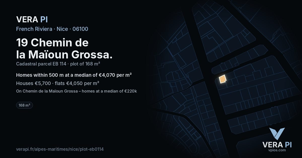 19 Chemin de la Maïoun Grossa, Nice at night – the plot lit, the parcels around coloured by the prices near them