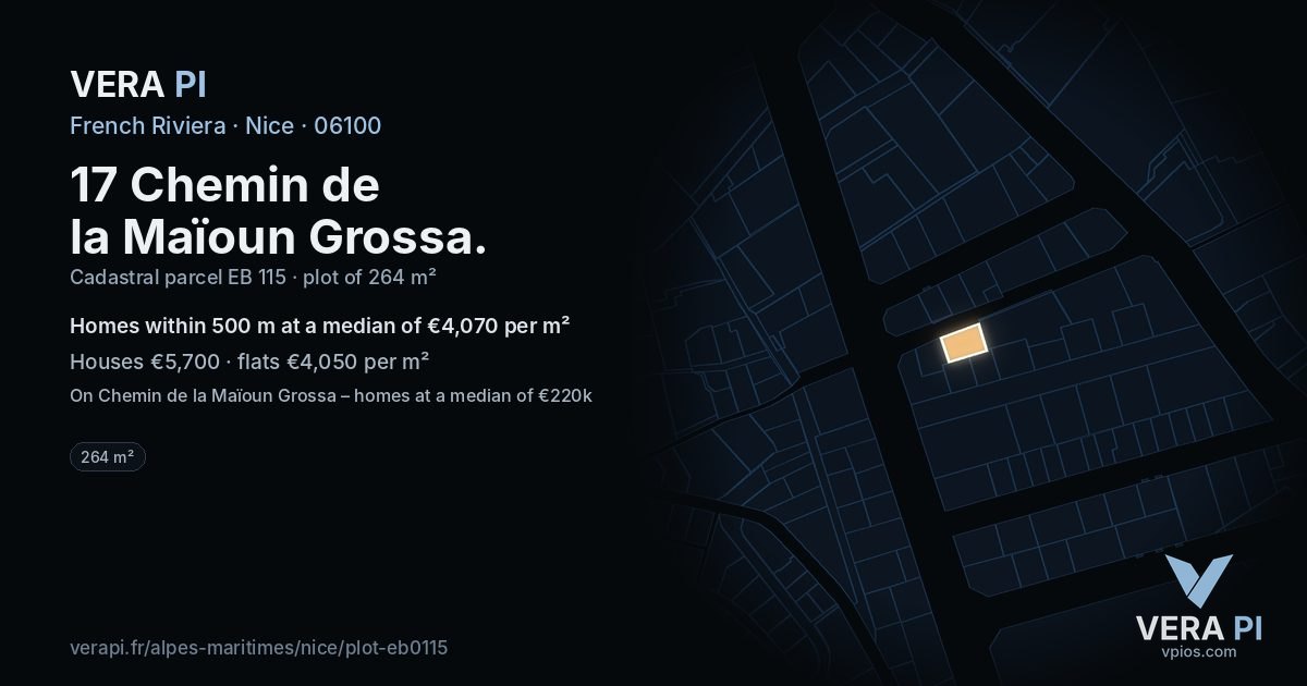 17 Chemin de la Maïoun Grossa, Nice at night – the plot lit, the parcels around coloured by the prices near them