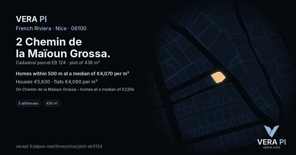 2 Chemin de la Maïoun Grossa, Nice at night – the plot lit, the parcels around coloured by the prices near them