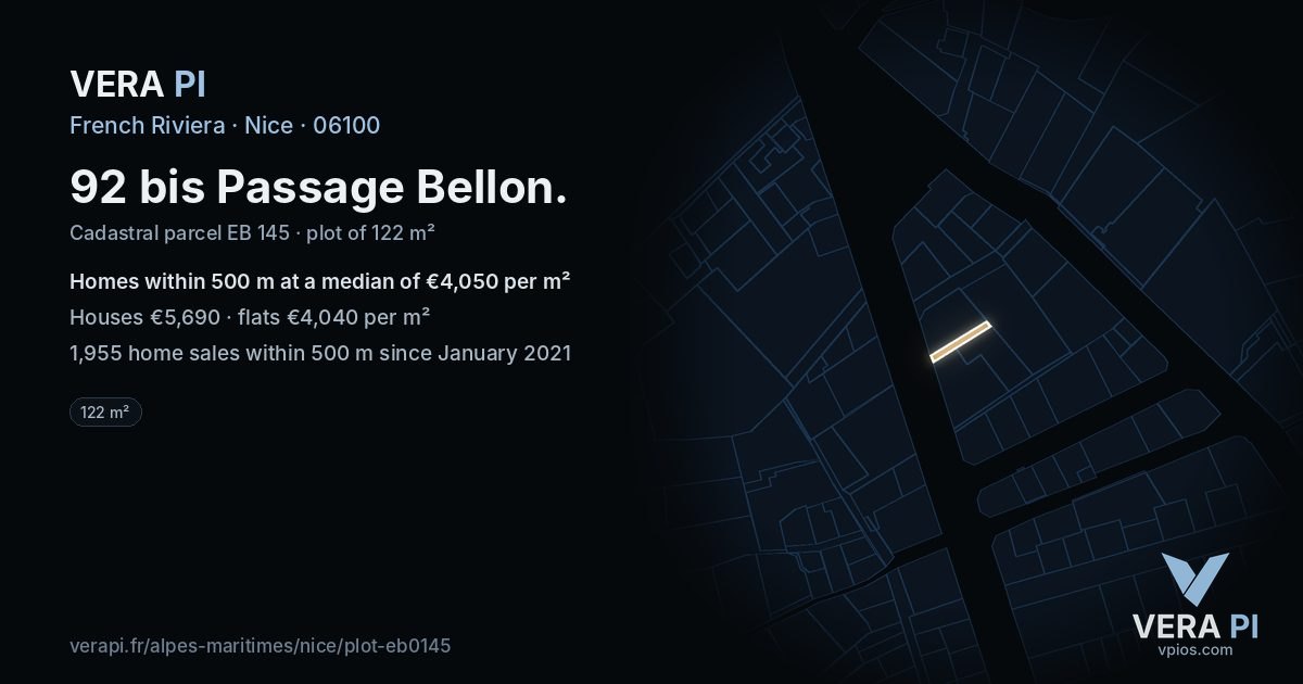 92 bis Passage Bellon, Nice at night – the plot lit, the parcels around coloured by the prices near them