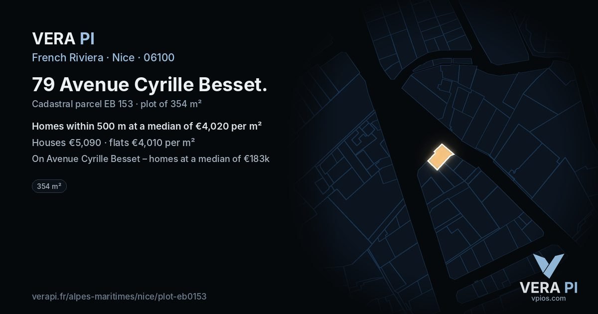 79 Avenue Cyrille Besset, Nice at night – the plot lit, the parcels around coloured by the prices near them