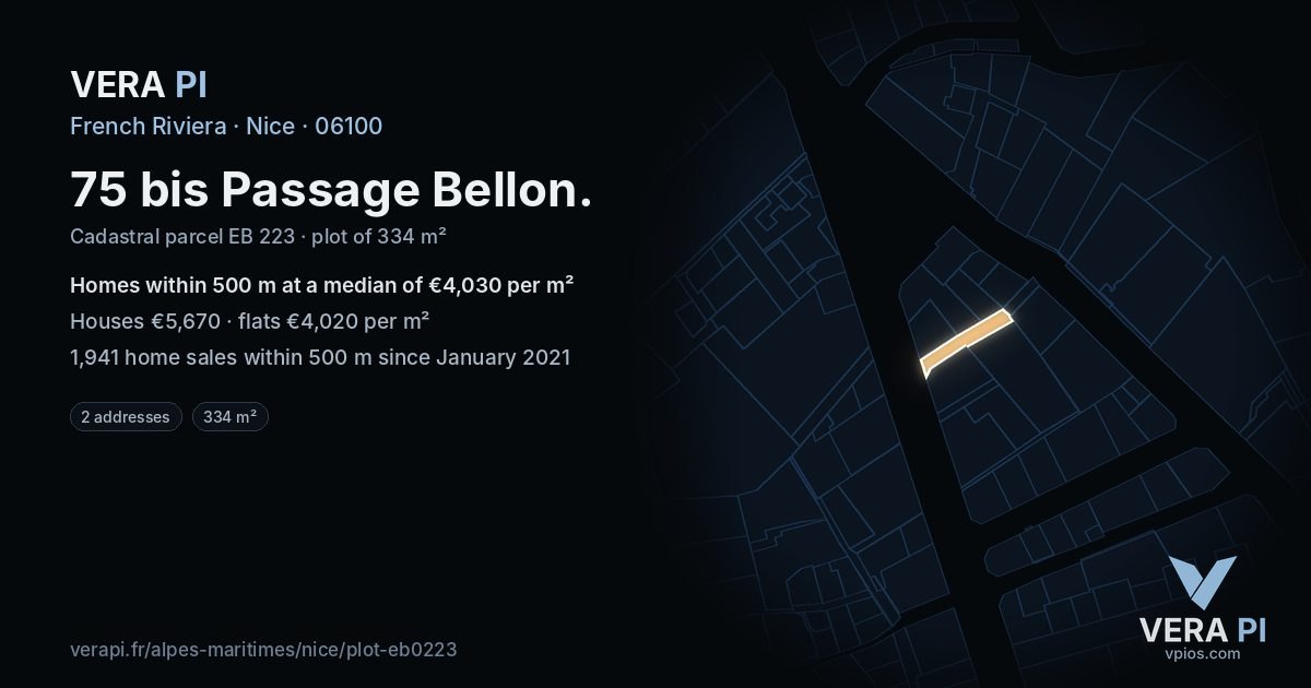75 bis Passage Bellon, Nice at night – the plot lit, the parcels around coloured by the prices near them