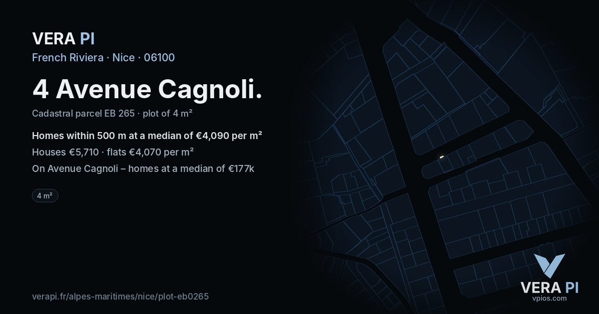 4 Avenue Cagnoli, Nice at night – the plot lit, the parcels around coloured by the prices near them