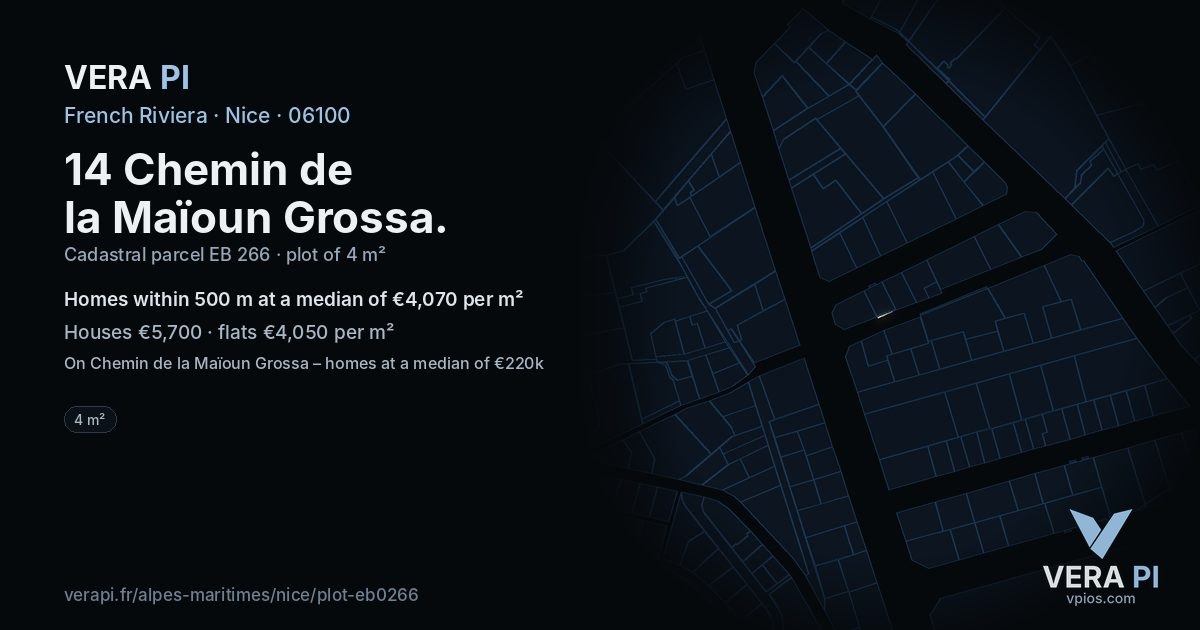 14 Chemin de la Maïoun Grossa, Nice at night – the plot lit, the parcels around coloured by the prices near them