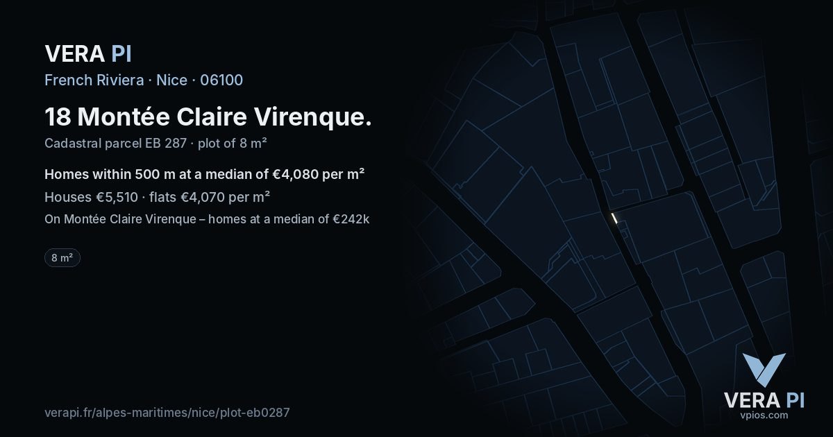 18 Montée Claire Virenque, Nice at night – the plot lit, the parcels around coloured by the prices near them