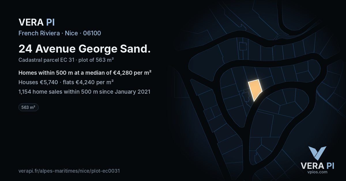 24 Avenue George Sand, Nice at night – the plot lit, the parcels around coloured by the prices near them