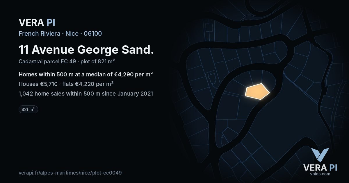 11 Avenue George Sand, Nice at night – the plot lit, the parcels around coloured by the prices near them