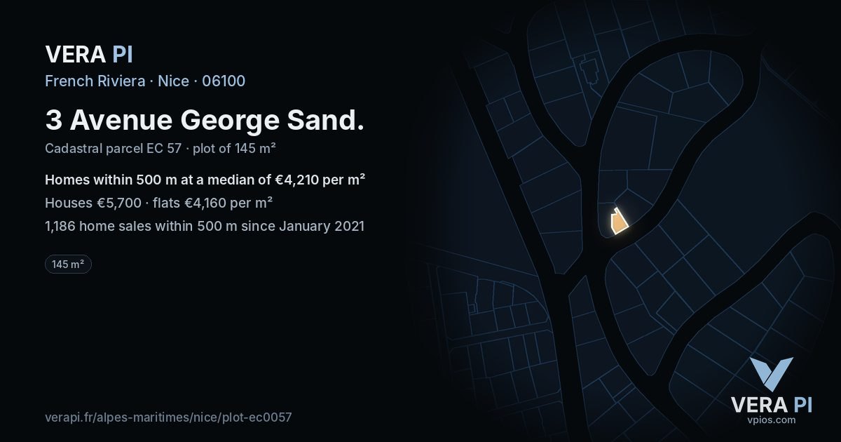 3 Avenue George Sand, Nice at night – the plot lit, the parcels around coloured by the prices near them