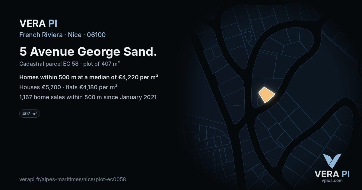 5 Avenue George Sand, Nice at night – the plot lit, the parcels around coloured by the prices near them