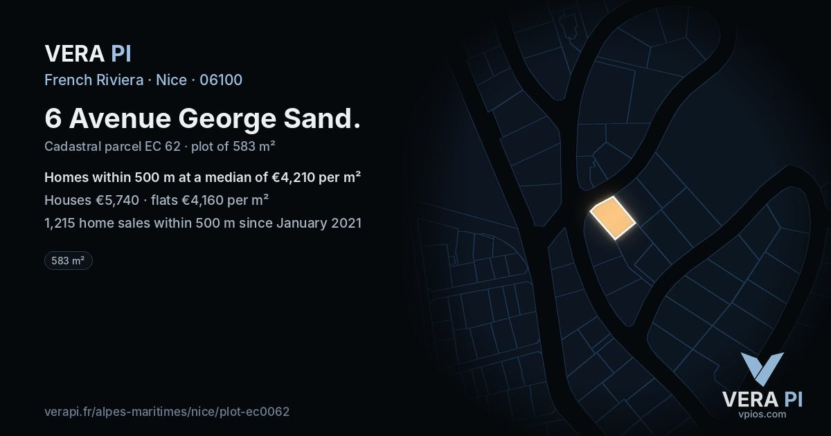 6 Avenue George Sand, Nice at night – the plot lit, the parcels around coloured by the prices near them