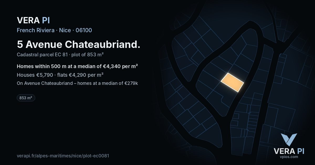 5 Avenue Chateaubriand, Nice at night – the plot lit, the parcels around coloured by the prices near them