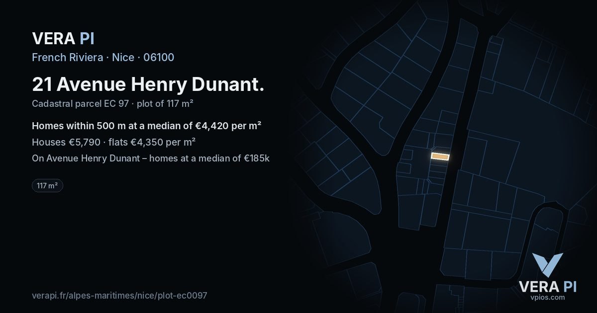 21 Avenue Henry Dunant, Nice at night – the plot lit, the parcels around coloured by the prices near them