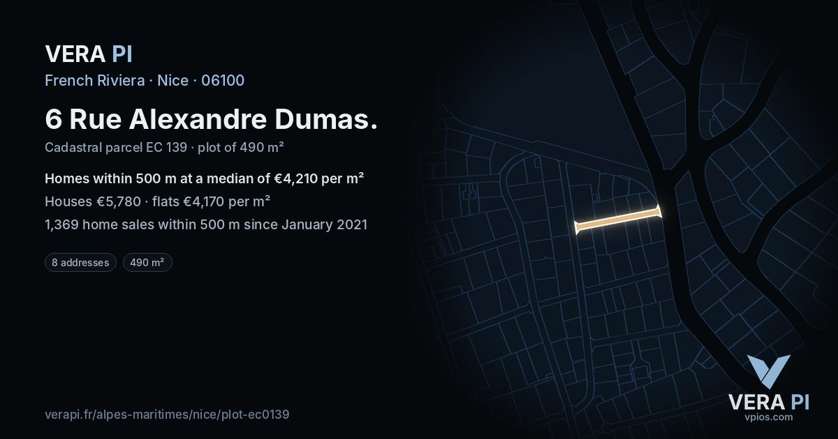 6 Rue Alexandre Dumas, Nice at night – the plot lit, the parcels around coloured by the prices near them