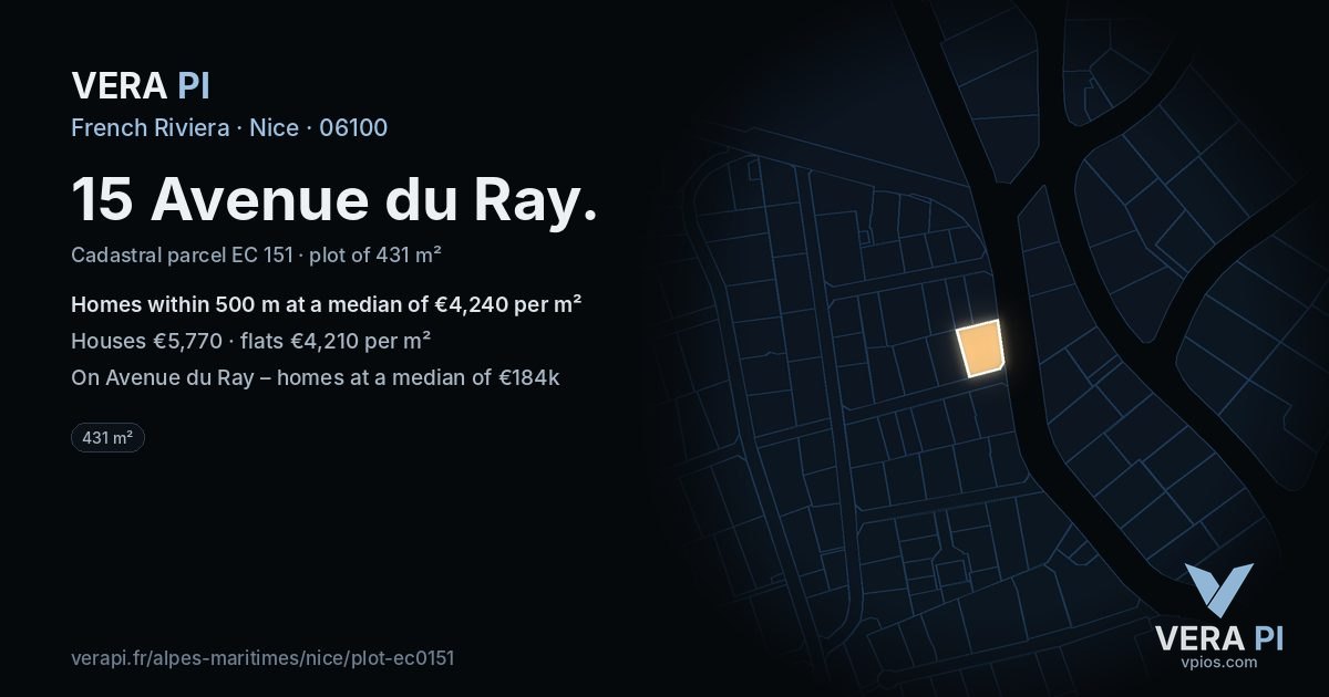 15 Avenue du Ray, Nice at night – the plot lit, the parcels around coloured by the prices near them