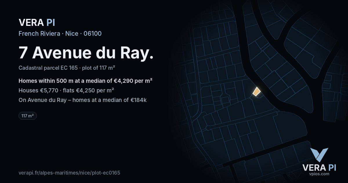 7 Avenue du Ray, Nice at night – the plot lit, the parcels around coloured by the prices near them