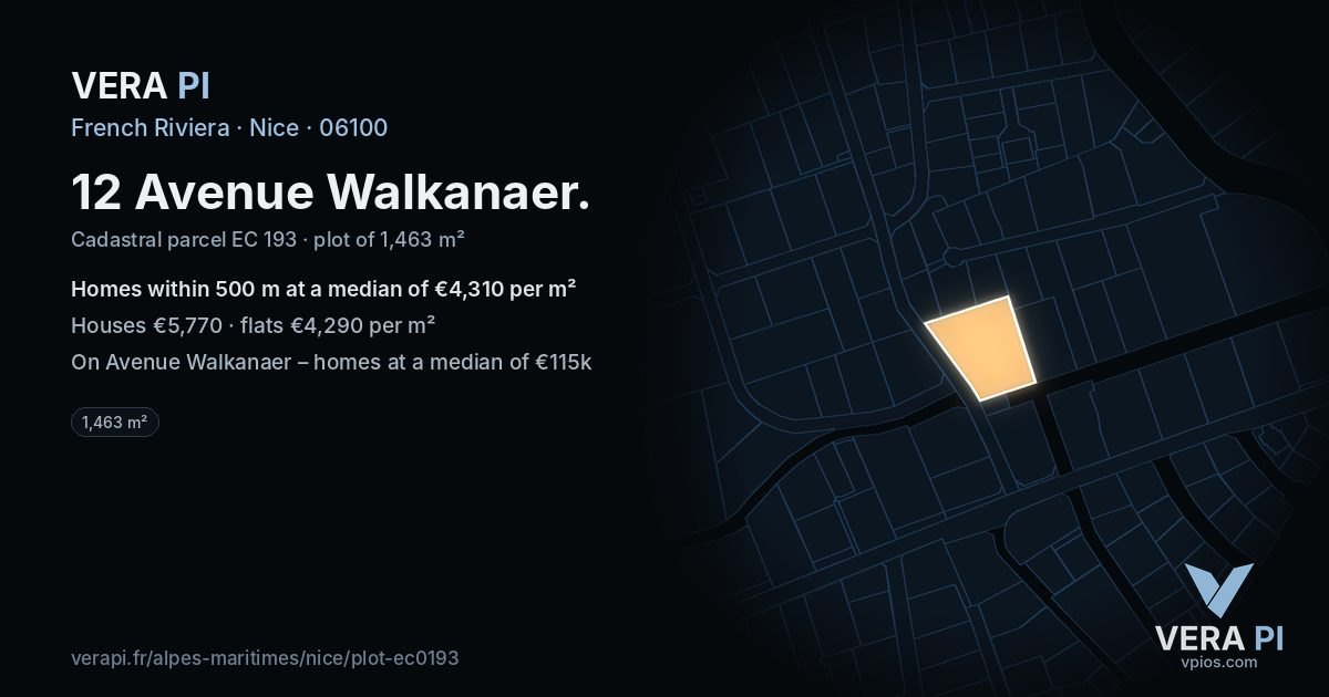 12 Avenue Walkanaer, Nice at night – the plot lit, the parcels around coloured by the prices near them