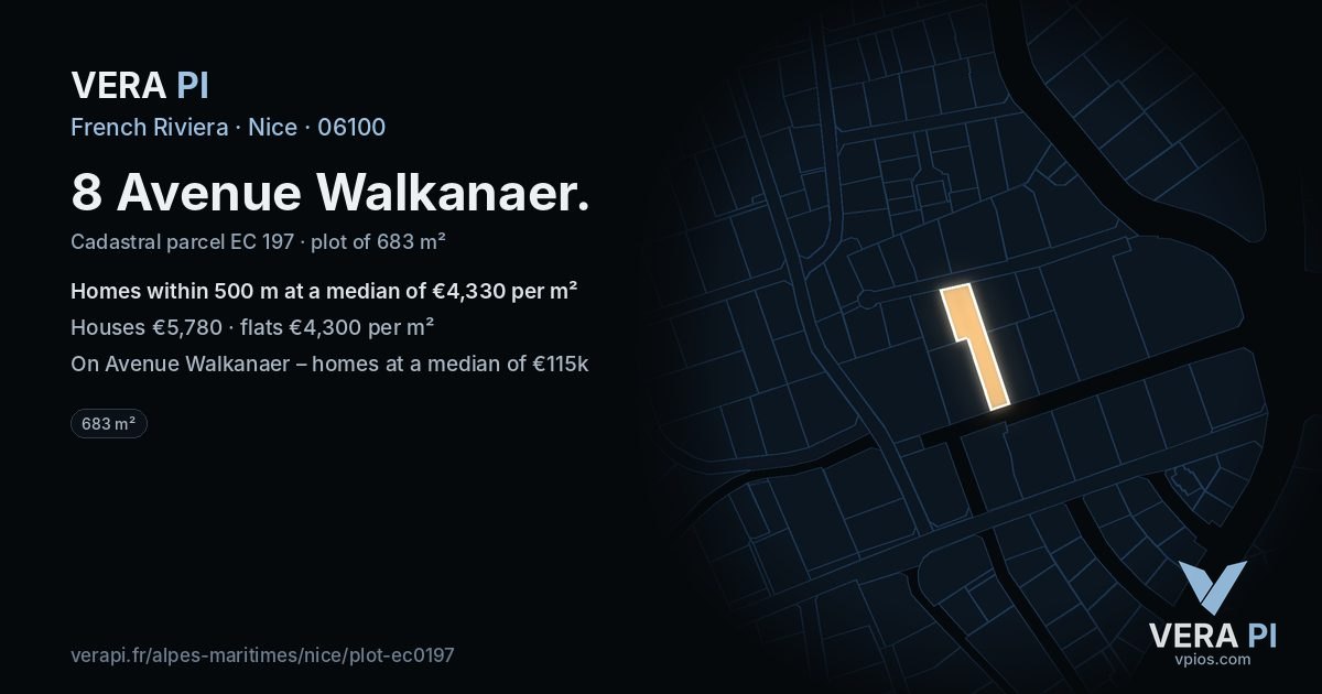 8 Avenue Walkanaer, Nice at night – the plot lit, the parcels around coloured by the prices near them