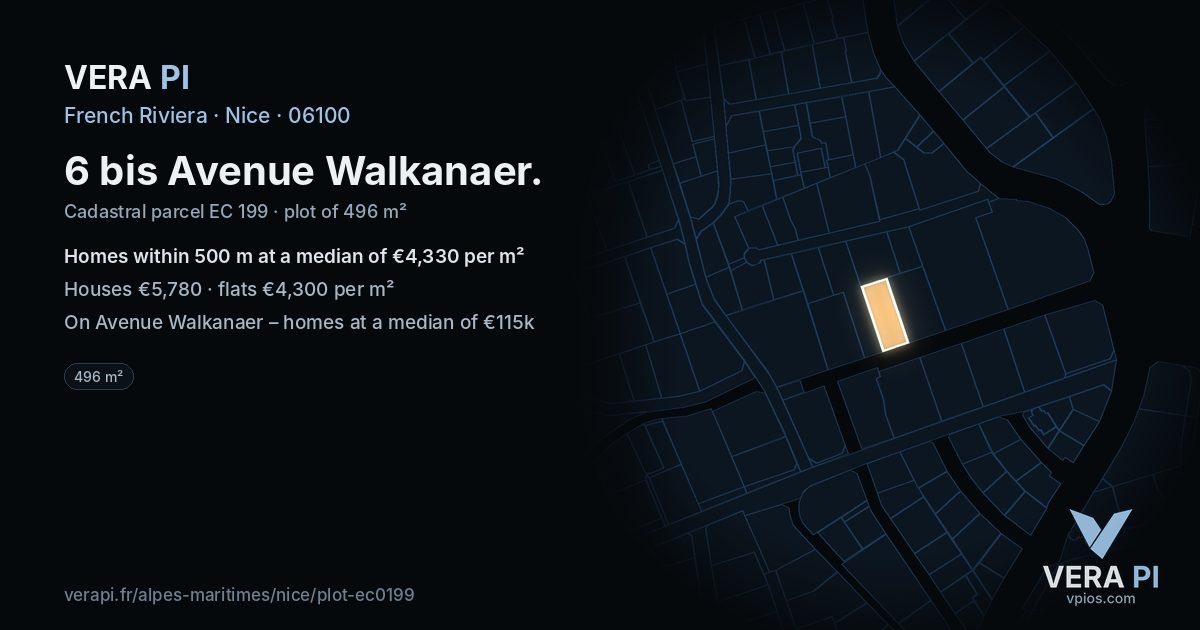 6 bis Avenue Walkanaer, Nice at night – the plot lit, the parcels around coloured by the prices near them