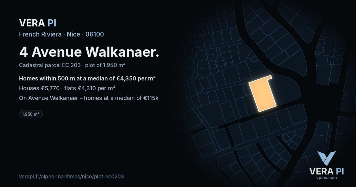 4 Avenue Walkanaer, Nice at night – the plot lit, the parcels around coloured by the prices near them