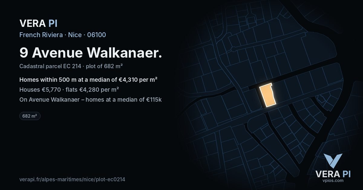 9 Avenue Walkanaer, Nice at night – the plot lit, the parcels around coloured by the prices near them