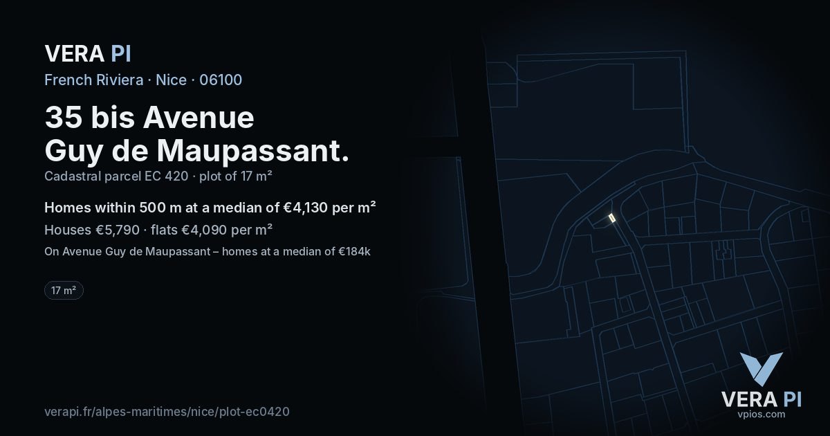 35 bis Avenue Guy de Maupassant, Nice at night – the plot lit, the parcels around coloured by the prices near them
