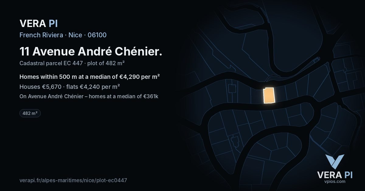 11 Avenue André Chénier, Nice at night – the plot lit, the parcels around coloured by the prices near them