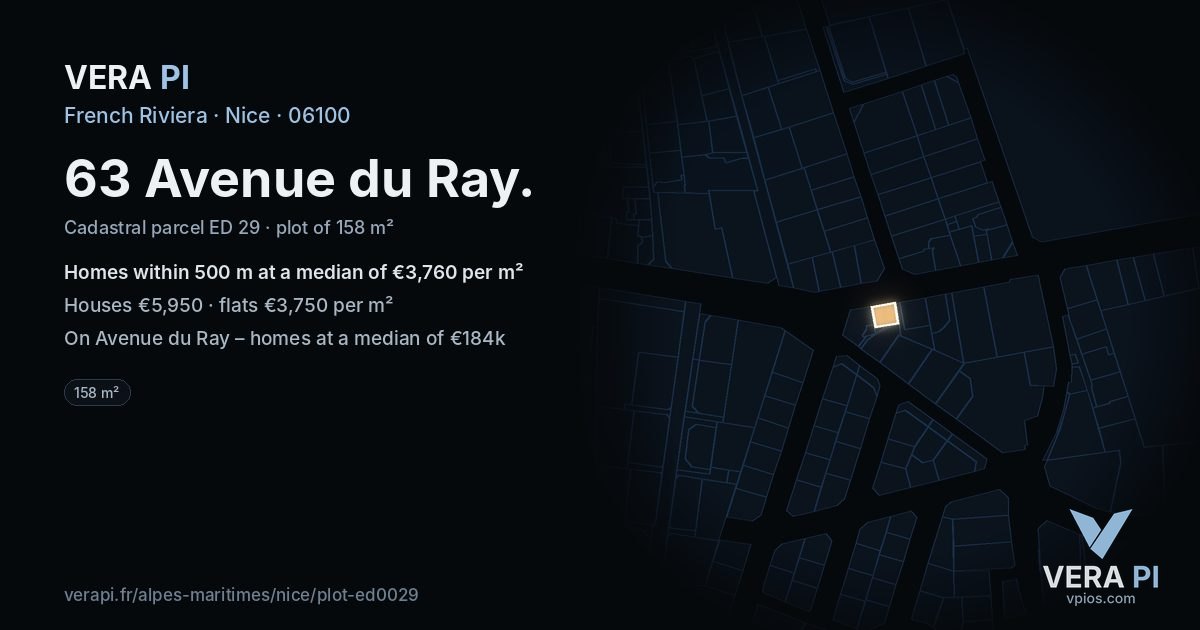 63 Avenue du Ray, Nice at night – the plot lit, the parcels around coloured by the prices near them