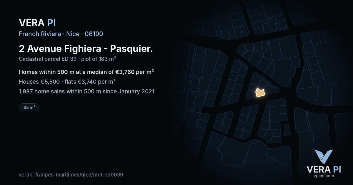2 Avenue Fighiera - Pasquier, Nice at night – the plot lit, the parcels around coloured by the prices near them