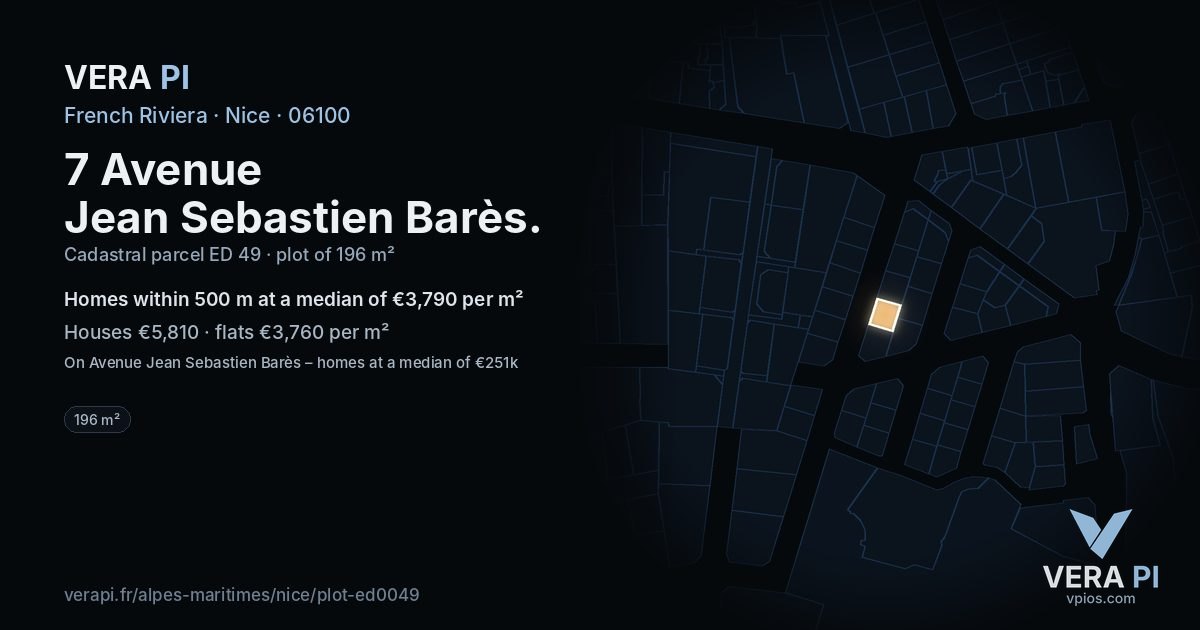 7 Avenue Jean Sebastien Barès, Nice at night – the plot lit, the parcels around coloured by the prices near them