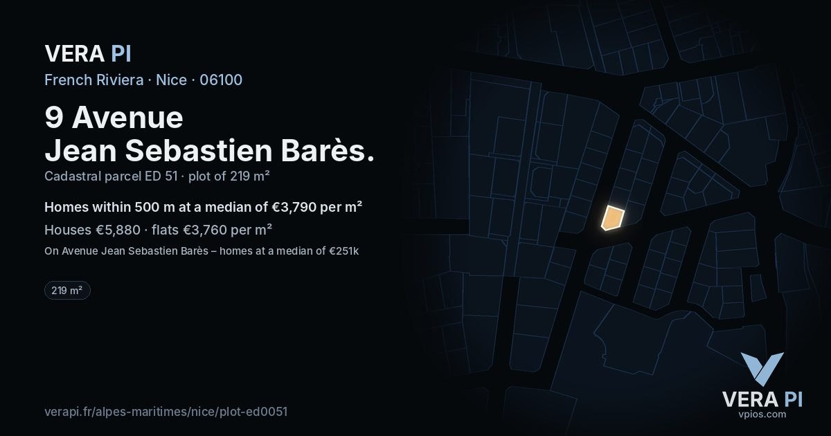 9 Avenue Jean Sebastien Barès, Nice at night – the plot lit, the parcels around coloured by the prices near them