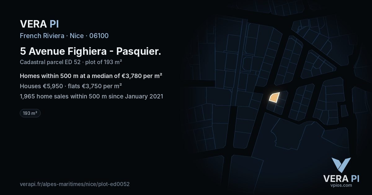 5 Avenue Fighiera - Pasquier, Nice at night – the plot lit, the parcels around coloured by the prices near them