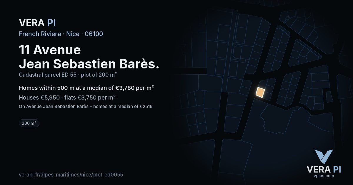 11 Avenue Jean Sebastien Barès, Nice at night – the plot lit, the parcels around coloured by the prices near them