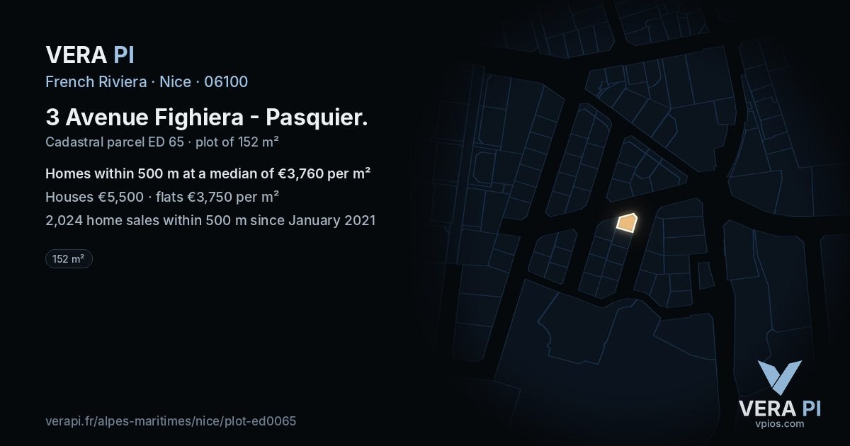 3 Avenue Fighiera - Pasquier, Nice at night – the plot lit, the parcels around coloured by the prices near them