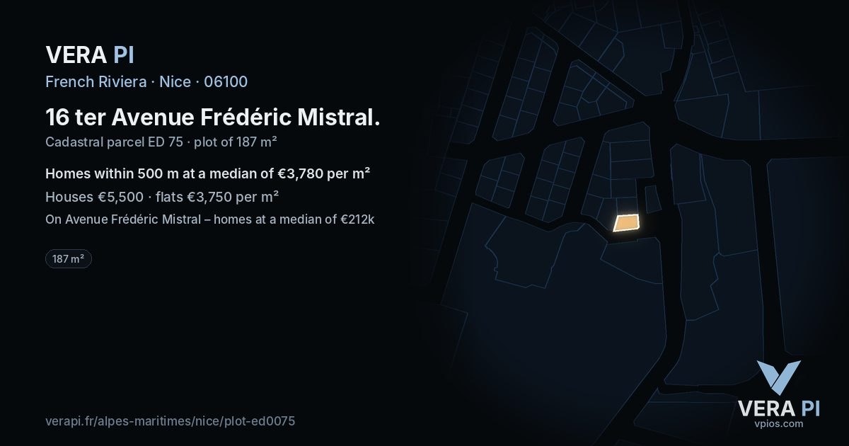 16 ter Avenue Frédéric Mistral, Nice at night – the plot lit, the parcels around coloured by the prices near them