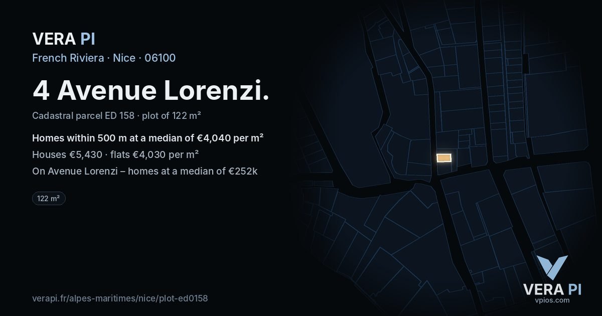 4 Avenue Lorenzi, Nice at night – the plot lit, the parcels around coloured by the prices near them