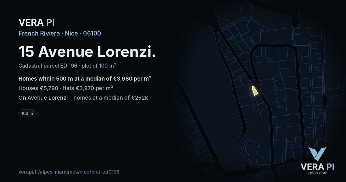 15 Avenue Lorenzi, Nice at night – the plot lit, the parcels around coloured by the prices near them