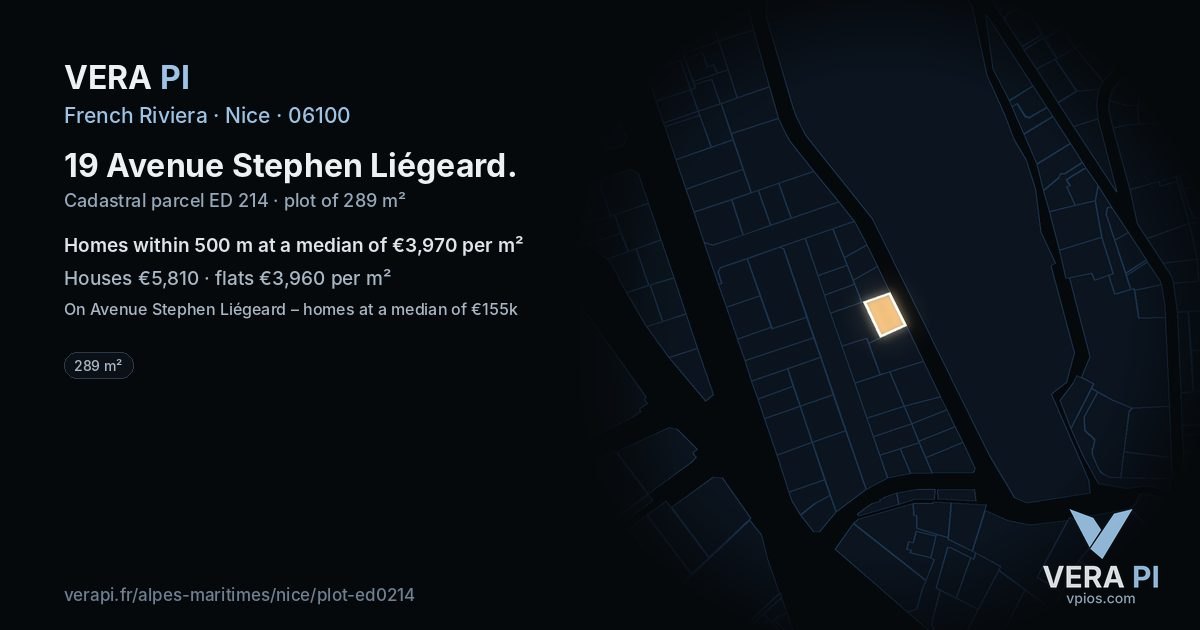 19 Avenue Stephen Liégeard, Nice at night – the plot lit, the parcels around coloured by the prices near them