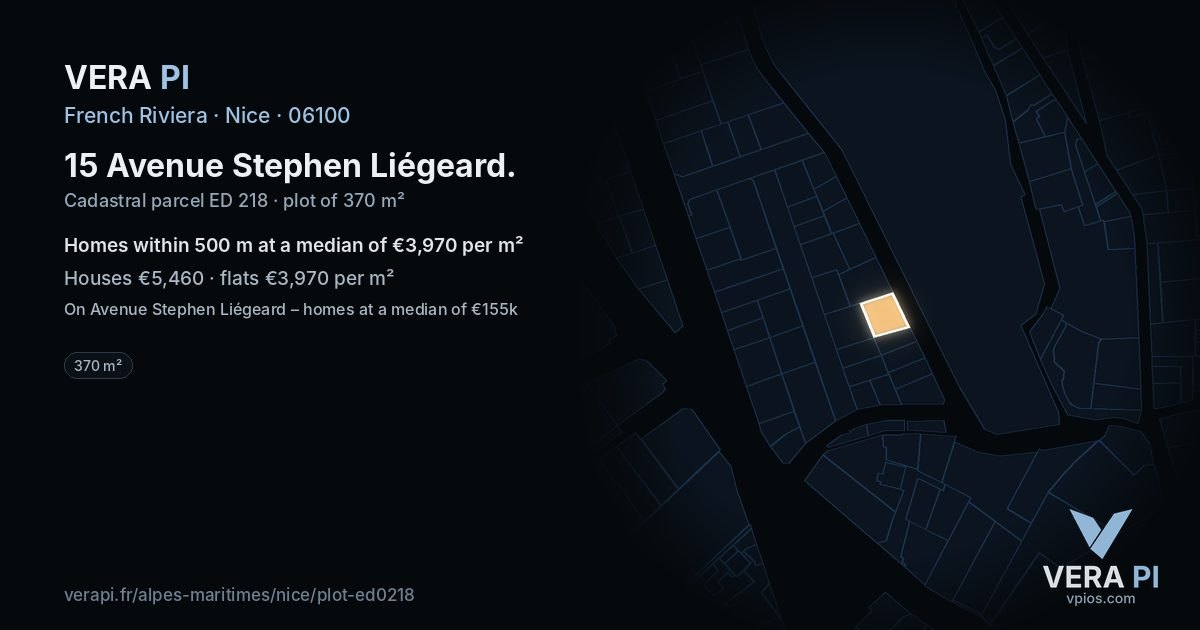 15 Avenue Stephen Liégeard, Nice at night – the plot lit, the parcels around coloured by the prices near them