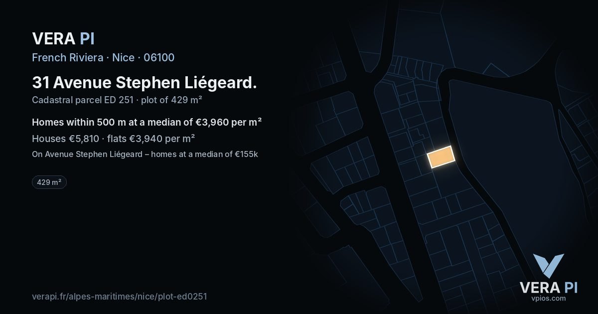 31 Avenue Stephen Liégeard, Nice at night – the plot lit, the parcels around coloured by the prices near them