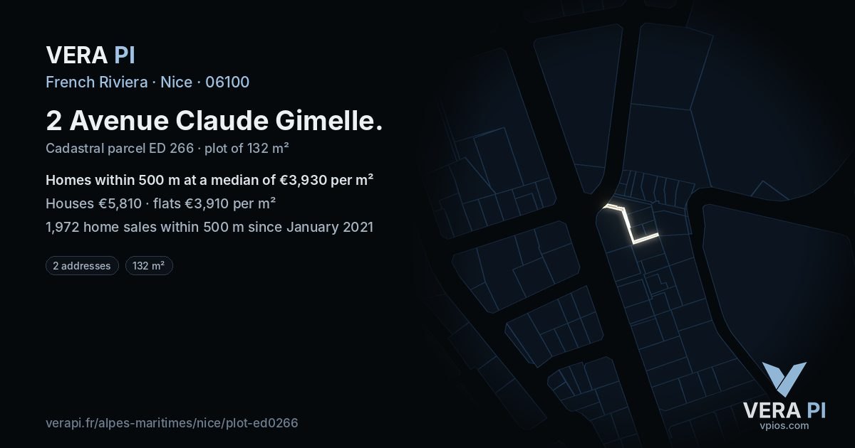 2 Avenue Claude Gimelle, Nice at night – the plot lit, the parcels around coloured by the prices near them