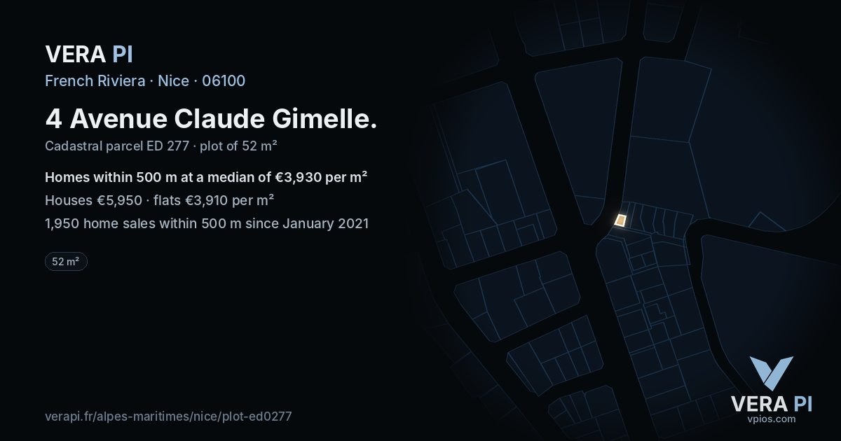 4 Avenue Claude Gimelle, Nice at night – the plot lit, the parcels around coloured by the prices near them