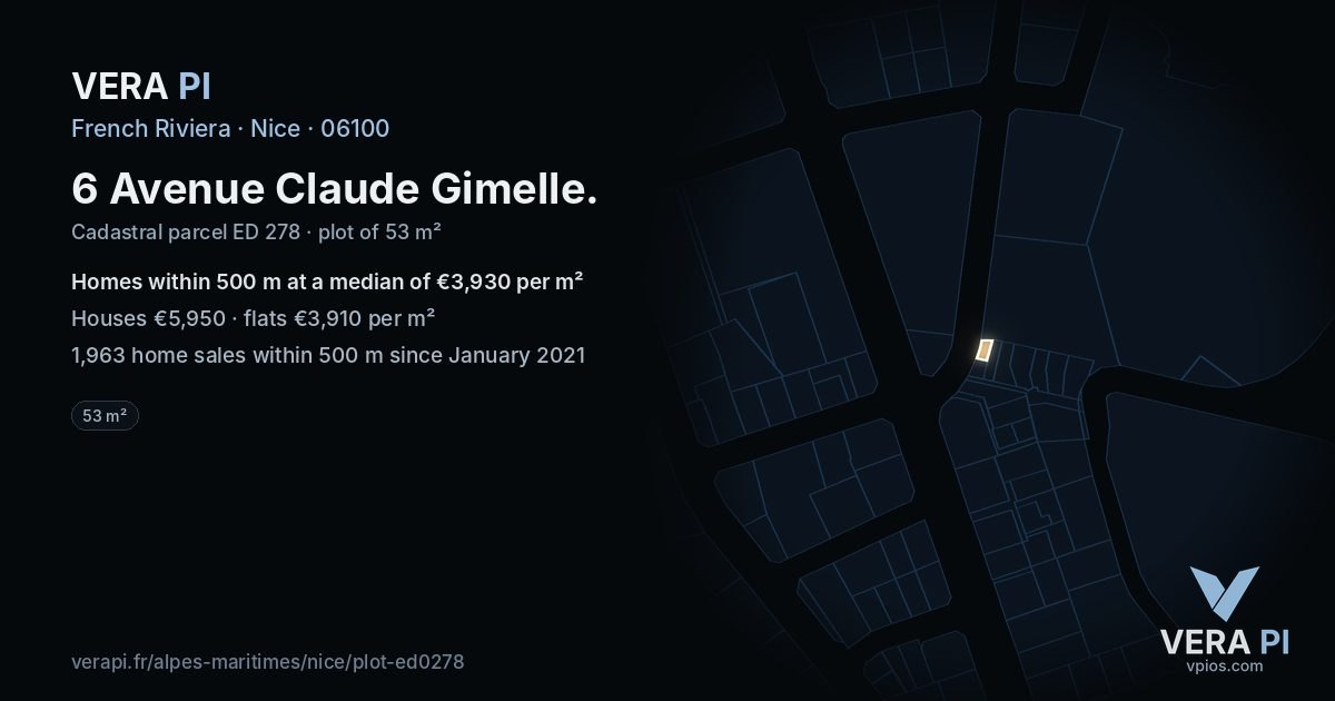 6 Avenue Claude Gimelle, Nice at night – the plot lit, the parcels around coloured by the prices near them