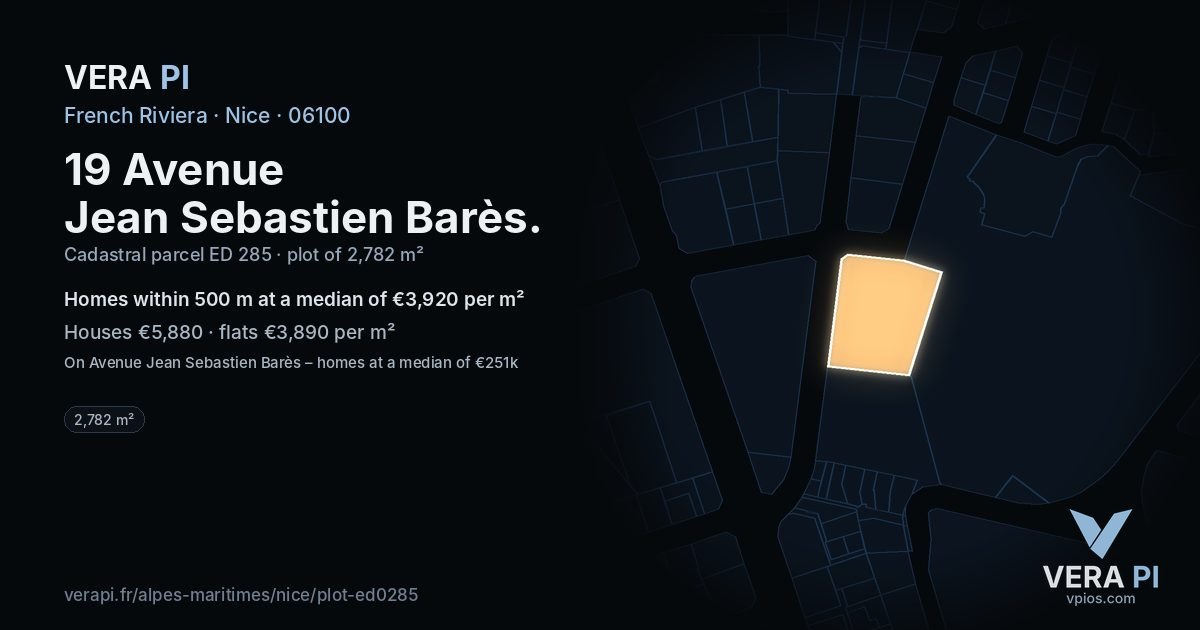 19 Avenue Jean Sebastien Barès, Nice at night – the plot lit, the parcels around coloured by the prices near them