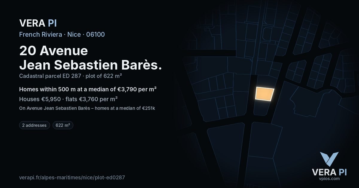 20 Avenue Jean Sebastien Barès, Nice at night – the plot lit, the parcels around coloured by the prices near them