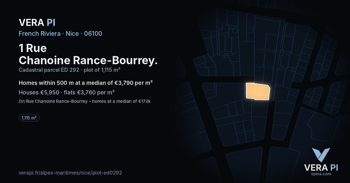 1 Rue Chanoine Rance-Bourrey, Nice at night – the plot lit, the parcels around coloured by the prices near them