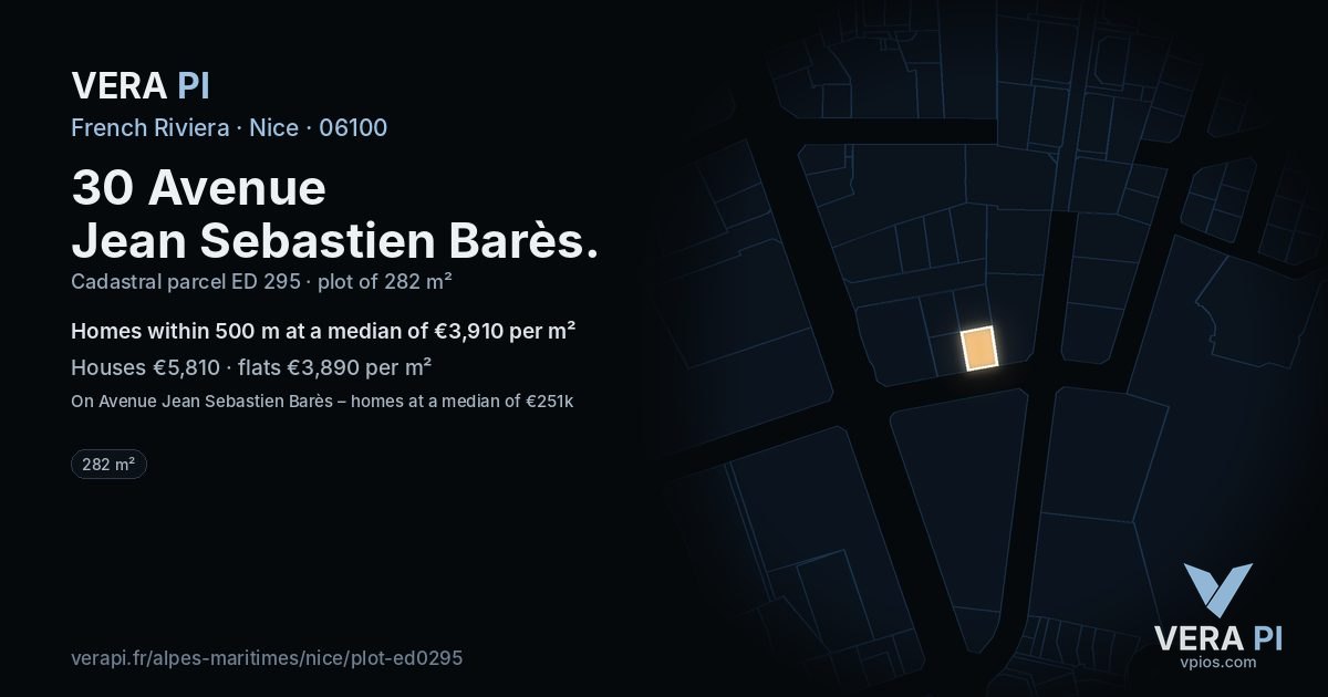 30 Avenue Jean Sebastien Barès, Nice at night – the plot lit, the parcels around coloured by the prices near them