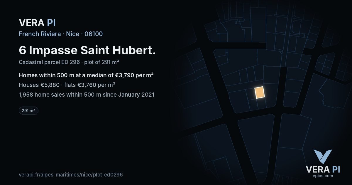 6 Impasse Saint Hubert, Nice at night – the plot lit, the parcels around coloured by the prices near them