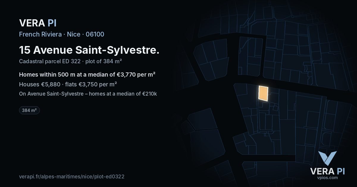 15 Avenue Saint-Sylvestre, Nice at night – the plot lit, the parcels around coloured by the prices near them