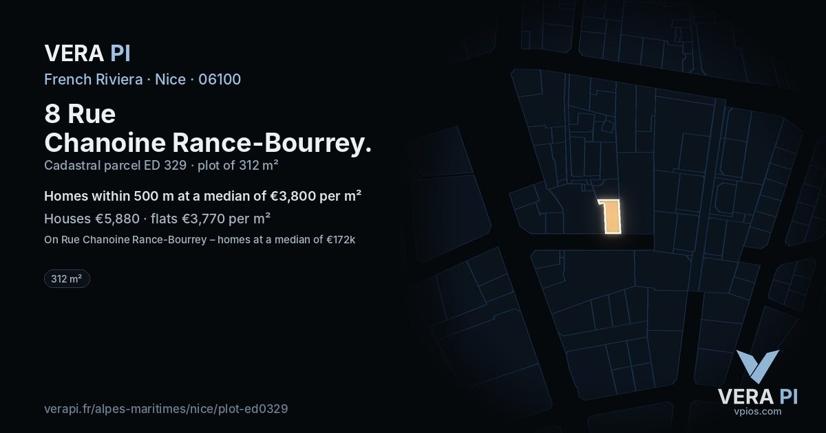8 Rue Chanoine Rance-Bourrey, Nice at night – the plot lit, the parcels around coloured by the prices near them